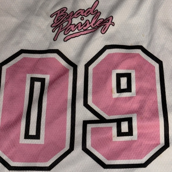 Raggz Brad‎ Paisley # 9 white pink short sleeve jersey top flaw Sz S - Picture 4 of 5